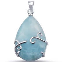 Sterling Silver Pear Shape Natural Larimar Swirl Pendant - £44.74 GBP