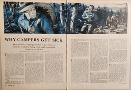 1952 Magazine Picture &quot;Why Campers Get Sick&quot; Illustrated by Arthur Shils... - $16.72