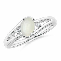 ANGARA 7x5mm Natural Moonstone and Diamond Split Shank Ring in Sterling Silver - £208.49 GBP+