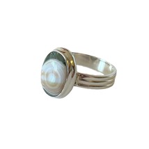 Natural Ocean Jasper Stone Sterling Silver 925 Solitaire Ring Size 8.75 Green - £28.06 GBP