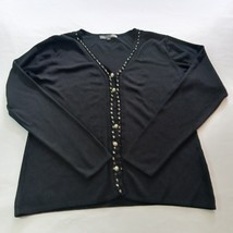 Reflect Style V-Neck Women&#39;s Black Button Up Sweatshirt Size Small - $10.39