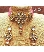 VeroniQ Trends-Indian Kundan Choker Necklace Set,Ad Stones,Pearls,Gems,W... - $97.11 CAD