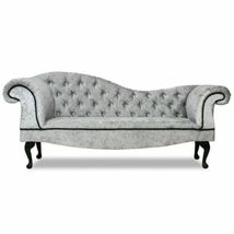 Balmoral Regent Handmade Tufted Grey Crushed Velvet Chaise Lounge Bedroom Accent - £327.28 GBP+