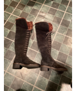Beautiful Vicini Black Laced Suade Knee High Ladies Boots Size 37 *NEW w... - $54.69 CAD