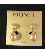 Vintage Monet Champagne Pearl and Rhinestone Gold Tone Dangle Earrings N... - $21.64 CAD
