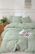 Sage Green cotton duvet cover Stonewashed Green Bedding Set Queen Full Double  - £22.05 GBP+