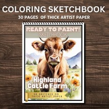 Highland Cattle Farm - Ready To Paint ! Sketch Coloring Book - Spiral Bound - £18.93 GBP