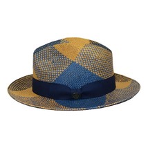 Men's Bruno Capelo Genuine Straw Fedora Hat Cubano CU403 Denim/Cognac image 2