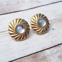 Vintage Sarah Coventry Clip On Earrings Gold Tone with Light Blue Center 7/8&quot; - £11.06 GBP