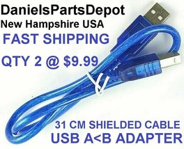 x2 Usb 2.0 A B Adapter Blue Cable R3 31CM Arduino Uno Mega 2560 Expedited Usa - £7.98 GBP