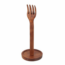 Hand Carved Wooden Countertop Paper Towel Holder Rustic Kitchen Fork Top... - £15.03 GBP