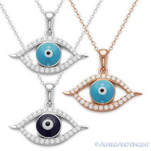 Evil Eye Greek Luck Charm Pendant Hamsa Kabbalah Necklace in 925 Sterling Silver - £23.22 GBP
