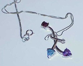 14K Amethyst Heart &amp; Blue Topaz Pendant Necklace White Gold - £233.05 GBP