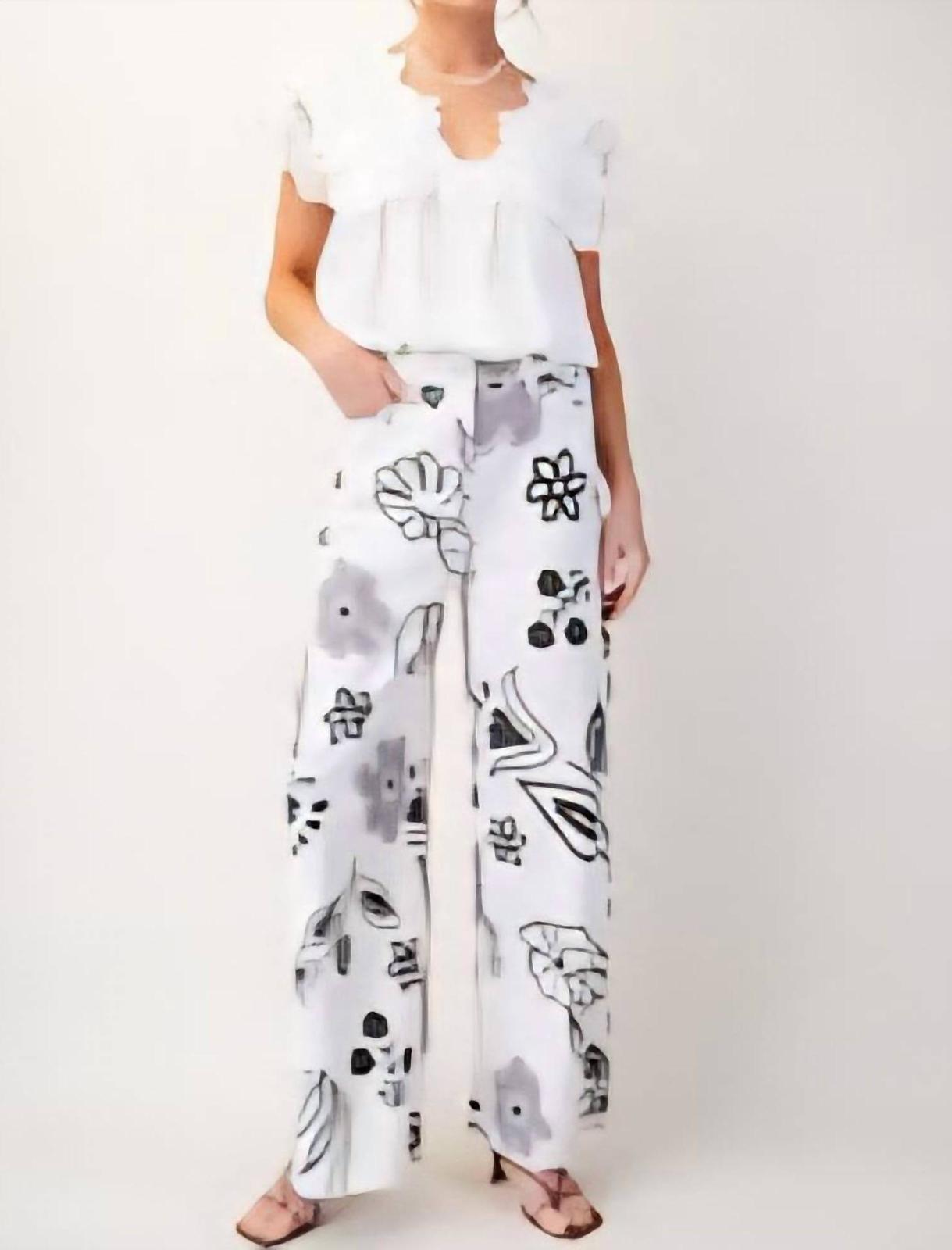 Easel Wide Leg Print Jeans White - $47.00