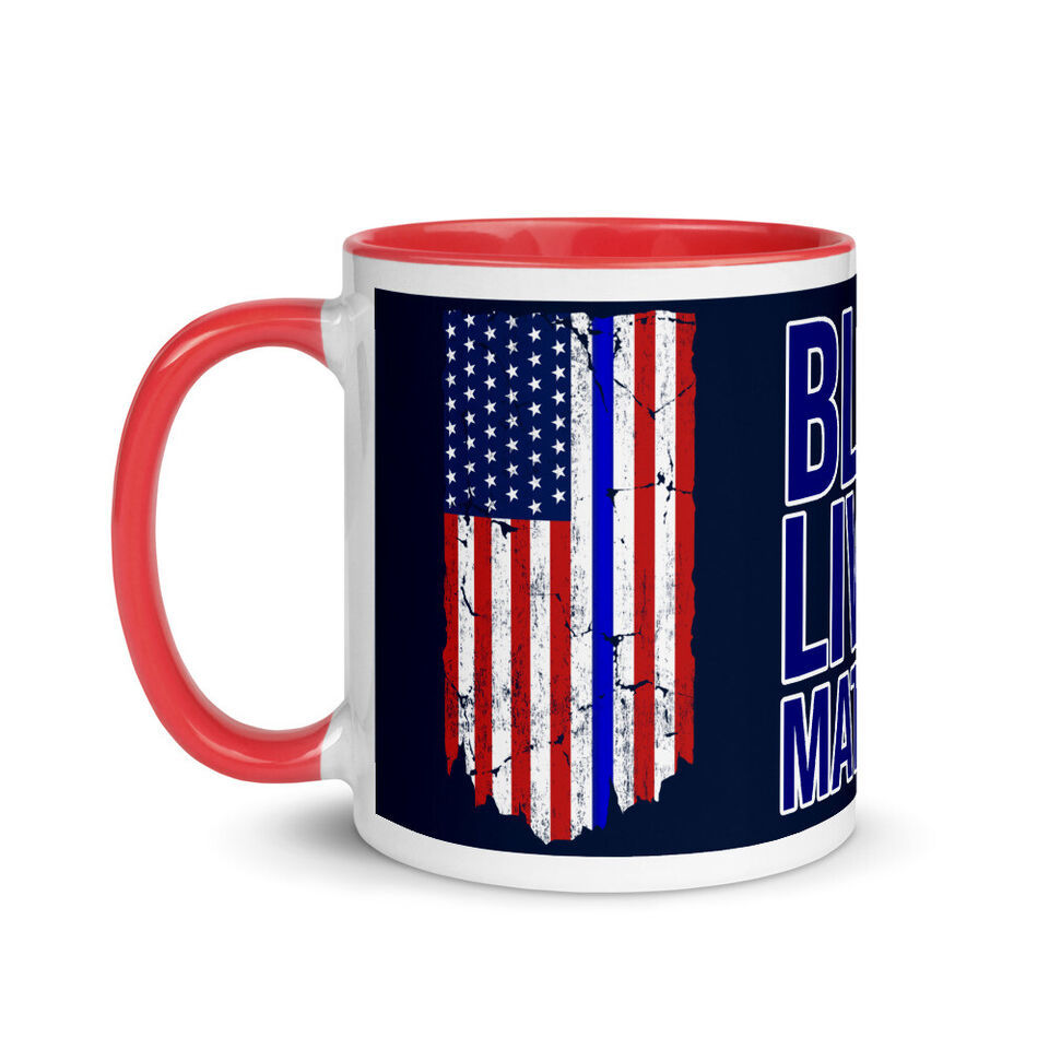 Blue Lives Matter w Tattered US Flag Draped in Mourning Beverage Mug (4 ... - $19.99
