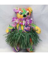 Hawaiian Plush Bear Gecko Stufs 1987 14&quot; Lay Hibiscus Heliconia  w/Hula ... - $450.58 MXN