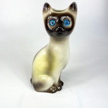Vintage Siamese Cat Ceramic Planter Vase Blue Glass Eyes - £27.86 GBP