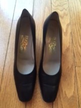 EUC Black Nappa Leather Salvatore Ferragamo Pumps 2.5&#39;&#39; Block Heel SZ 8.... - $78.21