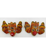 x2 Hand Carved Wooden Mask Folk Art Piece Sri Lanka Wall Decor Ornament ... - £26.01 GBP