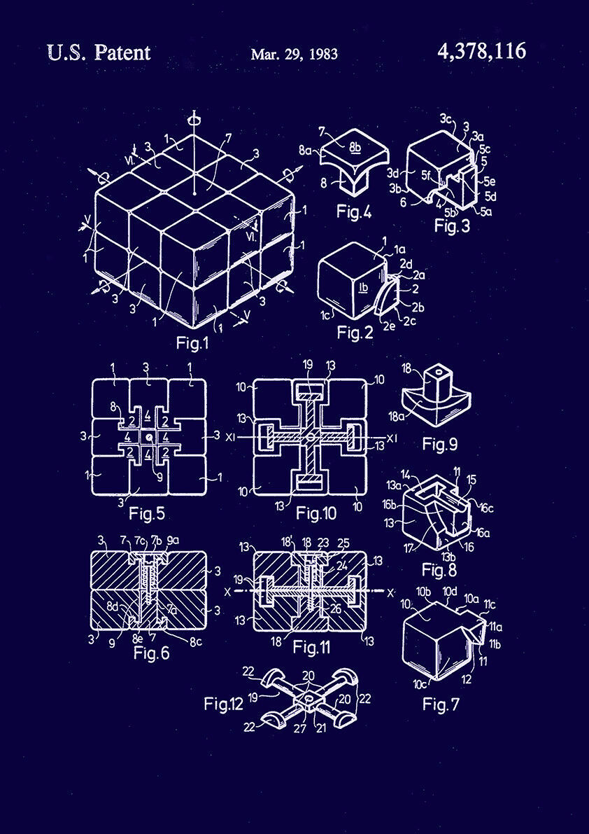 RUBIK'S CUBE PRINT: Puzzle Patent Blueprint Poster