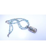 Mexican Silver Large Abalone Silver Pendant Turquoise Bead Necklace - £53.91 GBP