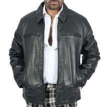 Boston Harbour George Classic Biker Style Black Real Leather Jacket for Men - $122.99