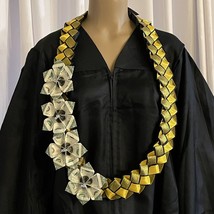 Graduation Money Lei Flower Crisp Bill Gold/Yellow &amp; Black Four Braided Ribbons - £55.41 GBP