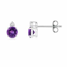 ANGARA 4mm Natural Amethyst Stud Earrings with Diamond in Silver for Women, Girl - £140.58 GBP+