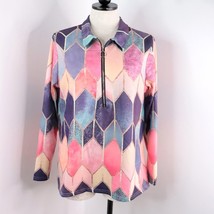 New Unbranded Women&#39;s L Colorful Watercolor Stained Glass 1/2 Zip Pullover Top - £12.74 GBP