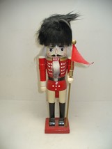 Vintage Red Coat Nutcracker with Flag Wood Painted Beard and Hat - £15.12 GBP