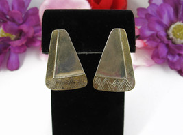 Vintage Sterling Silver Triangle Pierced Earrings 925 Gldtn Signed Woods 1 1/2&quot; - £15.12 GBP