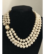 Champagne Colored 3 Strands Faux Pearls Silver Clasp Gold Plated Pristine! - £26.47 GBP