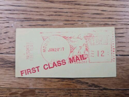 US Mail Post Meter Stamp Mount Pleasant Iowa 1977 Cutout USPS First Class Mail - $3.79