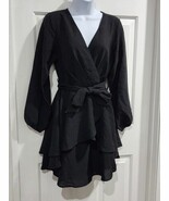 Cosonsen Womens Cute Mini Dress Deep V-Neck Long Sleeve Tie Waist Ruffle... - $269.14 MXN