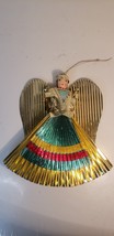 Vintage Foil Angel Ornament w/ Wood Face 6&quot; Christmas Décor Handmade Mul... - $34.99