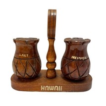 Carved Wood Pineapple Salt &amp; Pepper Set with Tray Caddy Hawaii Souvenir ... - $12.16