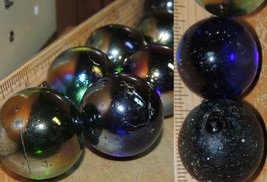 CHOICE Glass Marbles 1.25 inch handmade pontil iridescent carnival green... - $4.49