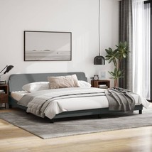 Modern Light Gray Wooden Fabric King Size Bed Frame Base With Headboard Wood - £266.63 GBP