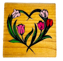 Vintage Rubber Stampede Heart Tulip Spring Valentine Greetings Rubber St... - £7.88 GBP