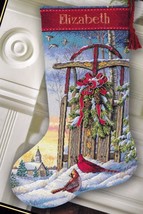 DIY Dimensions Christmas Sled Snow Cardinals Cross Stitch Stocking Kit 8819 - £31.92 GBP