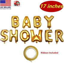 17&quot; Inch Foil Baby Shower Gold Balloons, Gold Ribbon Included, Party Supplies - £6.35 GBP
