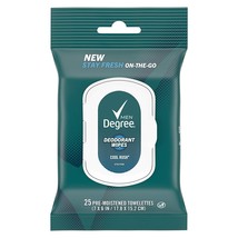 Men Degree Deodorant Wipes 25 Pre Moistened Towelettes Cool Rush - $6.99