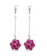 1 Pair Clip On Long Dangle EARRINGS Rose/Purple/Turquoise Flower Pearl B... - €5,14 EUR