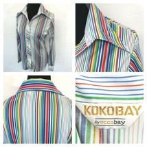 Disco Shirt Women size M L? Kokobay by Eccobay Rainbow Striped 1970s Vintage S6 - £21.54 GBP