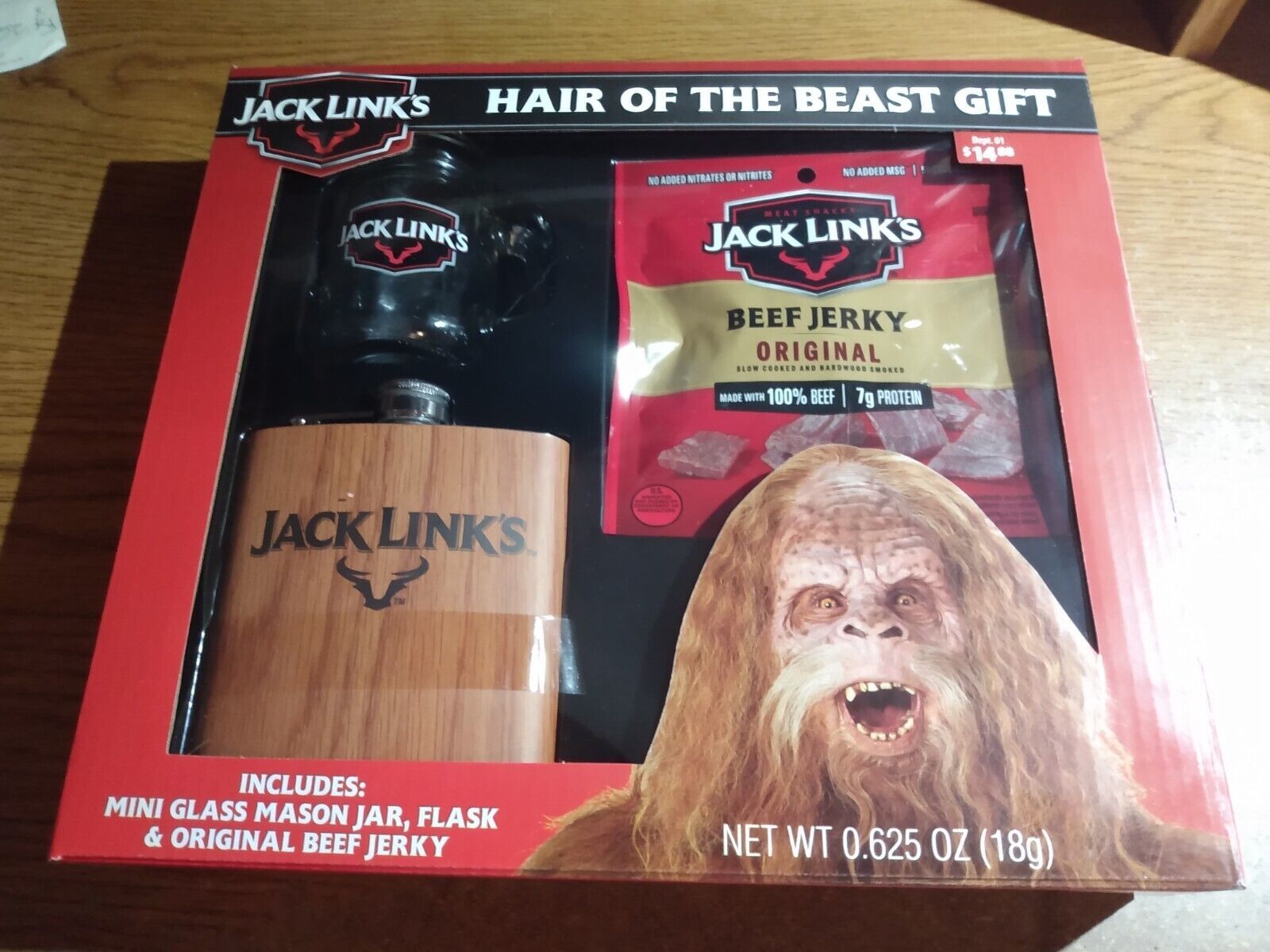 NEW Jack Links HAIR OF THE BEAST GIFT Mini Glass Mason Jar, Flask & Beef Jerky - $14.00