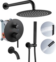 Airuida Round Shower System Set With Tub Spout, Wall Mount 3 Function Rain - £172.82 GBP