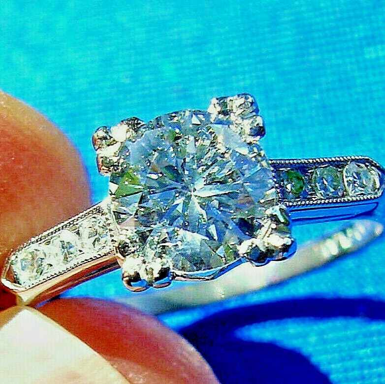 Earth-mined Diamond Deco Engagement Statement Ring Vintage Platinum Soli... - $7,595.25
