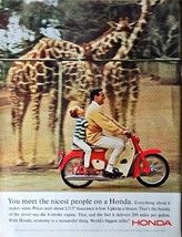Honda Nicest People on a Honda Father Son Zoo Giraffe-1965 Vintage Print Ad - $10.50