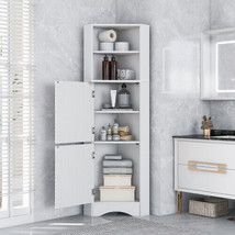 Tall Bathroom Corner Cabinet, Freestanding Storage Cabinet with Doors and Adjust - £129.61 GBP