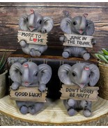 Lucky Trunks Baby Elephants Set of Four Figurine Holding Signs With Funn... - $670.77 MXN